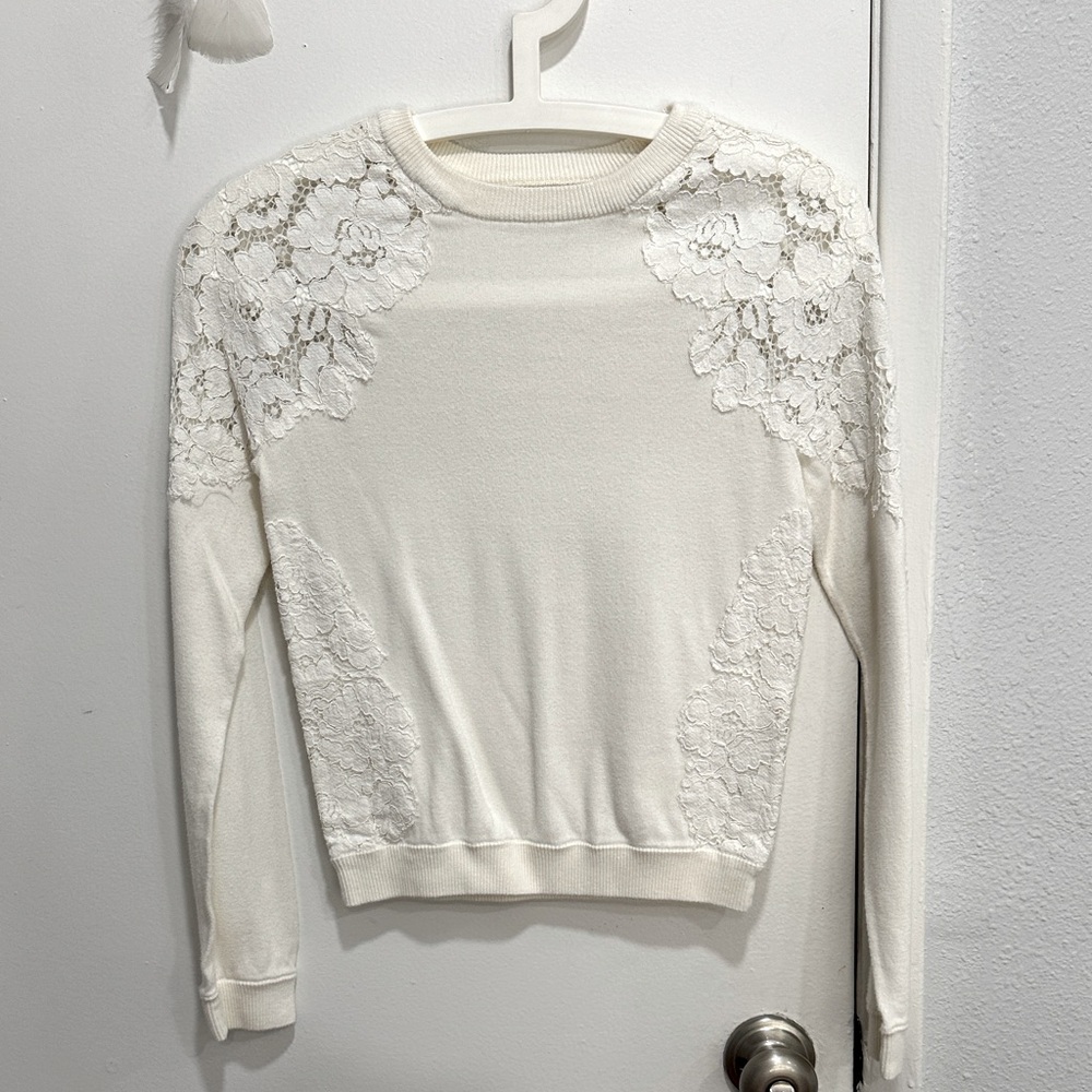 Alice + Olivia Cream Lace Accent Sweater